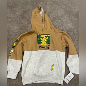 Pikachu Graphic Hoodie in Tan and Gray